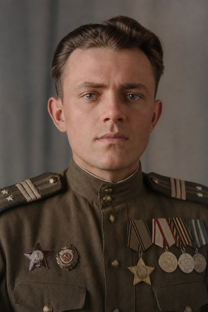 Фронтовик, 1943 год — после ИИ-реставрации
